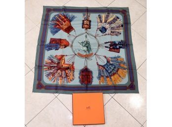 Authentic Hermes Silk Scarf 'Cuirs Du Desert' With Box 90cm (H-3)