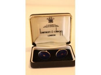 Benson & Clegg Cufflinks, Blue, Gold Tone, Oval Cuff Linksl London (AGS-5)