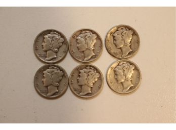 Lot Of 6 Mercury Dimes. (Dime-4)