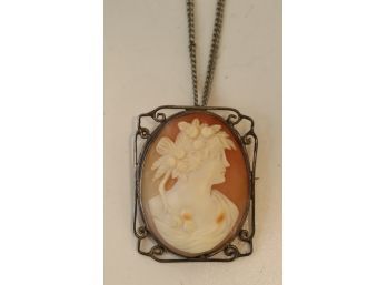 Vintage Cameo Brooch Pendant Necklace