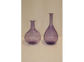 Pair Of Signed Peter Greenwood Purple Art Glass Vase 1988