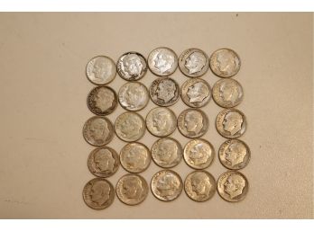 25 Vintage Silver US Roosevelt Dimes   (Dime-1)