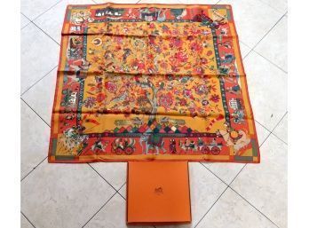 AUTHENTIC Hermes Silk Scarf 'Fantaisies Indiennes'  Made In France With Box  90cm  (H-1)