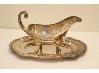 Silverplate Gravy Boat And Plate