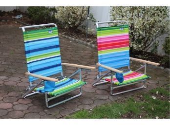 Pair Of Rio Wave Striped Folding Beach Chairs