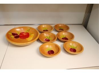 Vintage Wood Bowls With Painted Fruit (S-5)