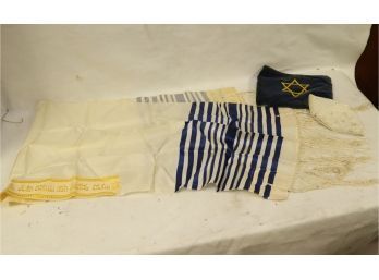 Vintage Jewish Tallit Tallis With Storage Bag And 1959 Wedding Yamaka (C-103)