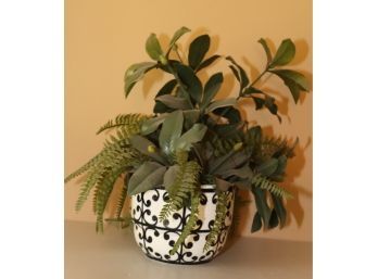 Faux Plant In Black And White Ceramic Pot Made In Spain