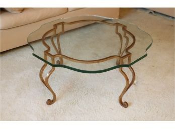 Vintage Glass Top Coffee Table Gold Metal Base (B-2)