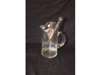 Vintage Glass Martini Bar Pitcher With Stir Stick