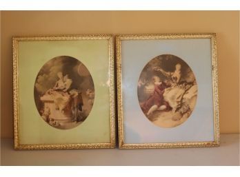 Pair Of Framed Victorian Oval Pictures (B-6)