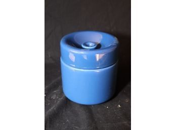 Vintage Blue Ceramic Covered Storage Container