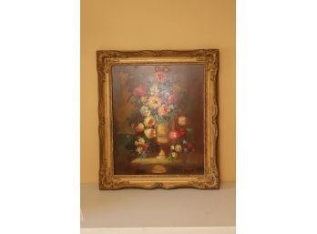 Vintage Gold Framed Signed Floral Still Life Painting