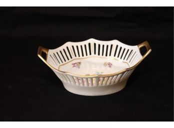 Vintage PM Germany Latice Bowl Floral W/ Gold Trim (B-24)