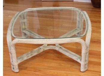 Glass Top White Bundled Wood Base Coffee Table (S-3)