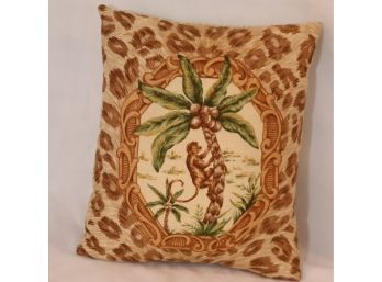 Leopard Print Monkey Climbing Coconut Palm Tree Throw Pillow (S-4)