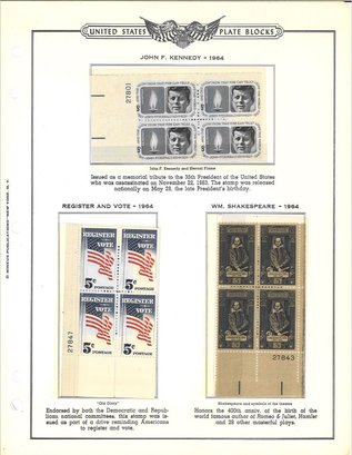United States Plate Block- JFK 1964/Register And Vote 1964/WM. Shakespeare 1964