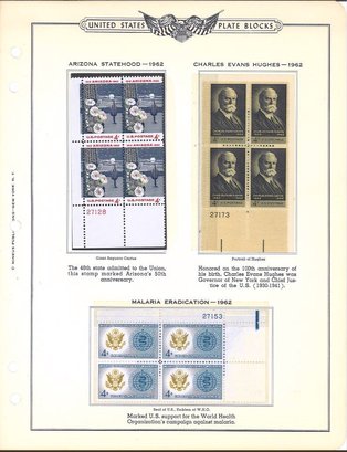 4 Cent Arizona Statehood 1962/ 4 Cent Charles E. Hughes-1962 /4 Cent Malaria Eradication 1962