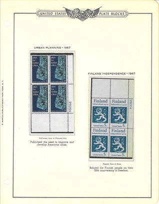 United States Plate Block- Urban Planning 1967/Finland Independence 1967