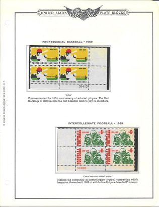 United States Plate Block-Professional Baseball 1969/Intercollegiate Football 1969