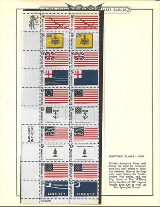 United States Plate Block-Historic Flags 1968