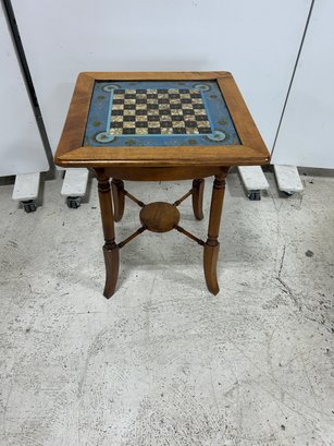 Vintage Bespoke Chess Table-Reverse Painted With Capiz Shell Inlay (initials J.R./H.A.r.)
