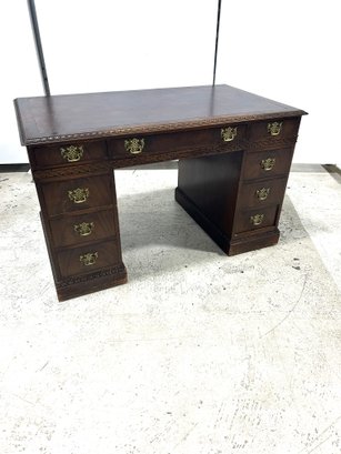 Vintage Kittinger  Mahogany A297 1/2 Desk (With Secret Front Panel), Pedestal Base & Brass Batwing Pulls