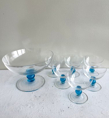 (7) Piece Set Of Murano Glass (1) Serving Bowl (6) Smaller Bowls