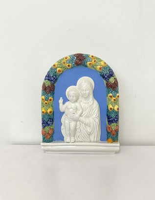Ceramic Madonna With Child Bas-relief Sculpture By Francesca Niccacci