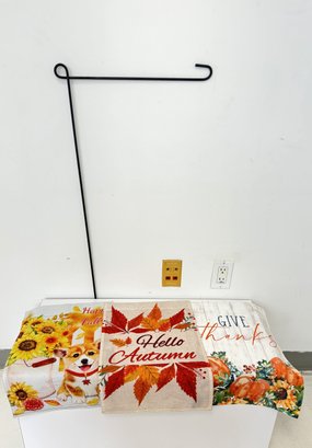 Garden Flag Stand With (3) Autumnal Flags (4-piece Set)