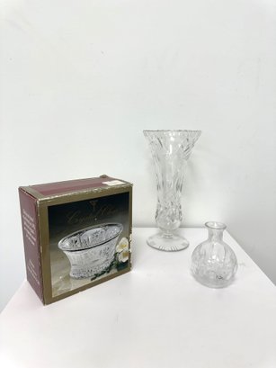 Crystal Bowl & Cut Glass Vases (3-piece Set)