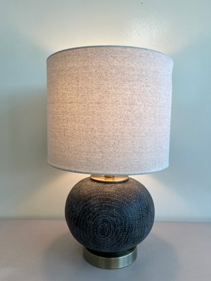 Black Patterned Table Lamp With Cream Shade