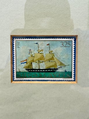 A Set Of (5) Of 1969 Yugoslavia Clipper Ship Stamps That Are Framed