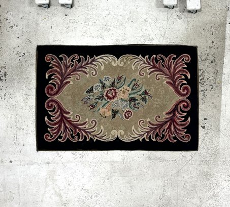 Hooked Floral Rug With Sewn-in Inscription