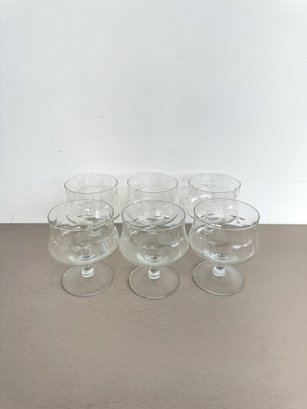 Vintage Etched Compote Wine Glasses (set Of 6)
