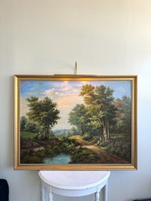 Framed Large Landscape Oil Painting With Display Light (2-piece Set)