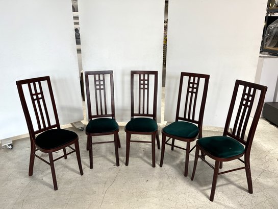 Set Of (5) High Back Dining Chairs With Emerald Green Velvet Seat