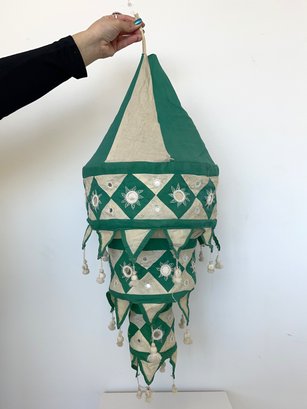 Green & Cream Fabric Lampshade W Embroidered Shisha Mirrors