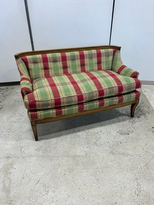 Federal Style Inspired Settee With Upholstered Arms