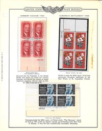 United States Plate Block- Herbert Hoover 1965/European Settlement 1965/Robert Fulton 1965