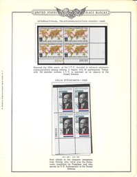 United States Plate Block- International Telecommunication Union 1965/ Adlai Stevenson 1965