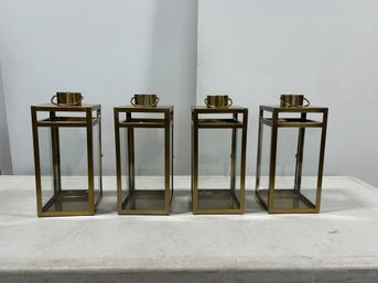 Set Of 4 Matt Gold Lanterns