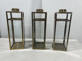 Set Of 3 Matt Gold Lanterns