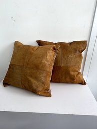 Pair Of Brown Pony Hair Pillows