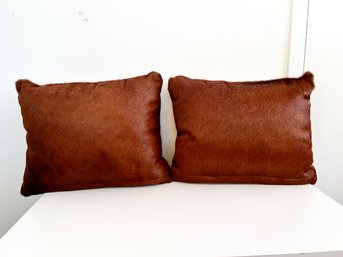 Pair Of Copper Pony Hair Pillows