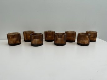 Set Of 8 Brown Glass Tea Light Holders