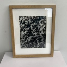 Framed Black & White Flowers In Natural Wood Frame.