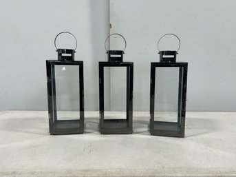 Trio Of Medium Black Metal Lanterns