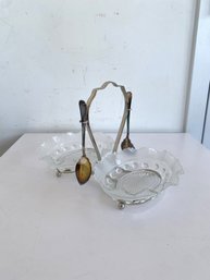 Vintage EPNS Double Dish Condiment Caddy With Spoons