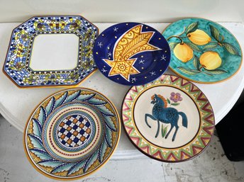 (5) Assorted Hand Painted Italian Plates